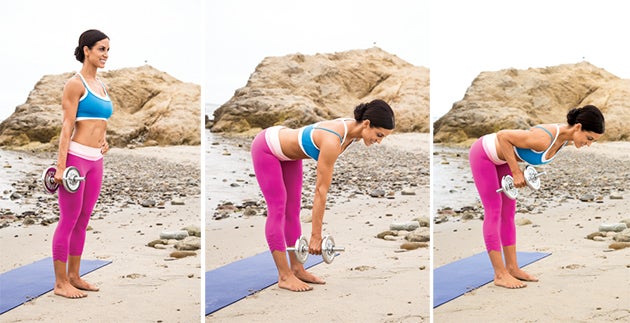Stiff-Legged Deadlift to Bent-Over Row Stiff-legged deadlift to bent-over row total body dumbbell workout