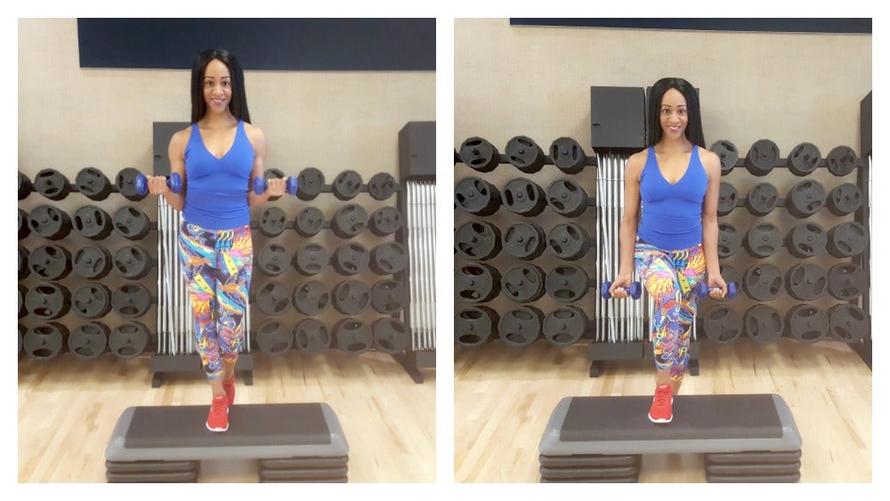 step up with biceps curl None