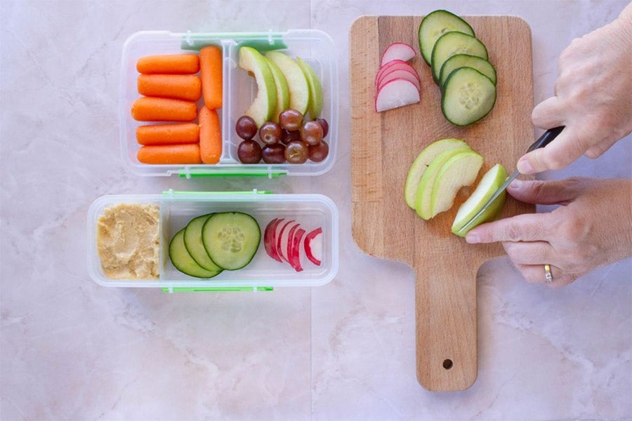 Cutting Snacks Chopped fruits and vegetables