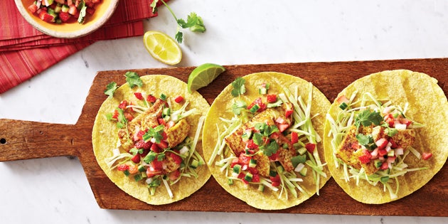 White Fish Tacos with Strawberry Salsa None