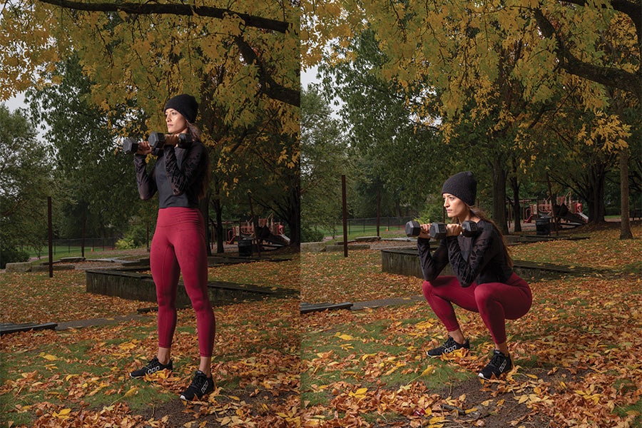 Dumbbell Squat Dumbbell front squat outdoors
