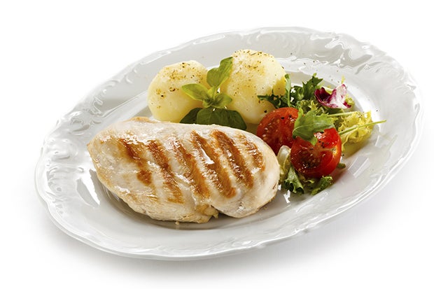 Grilled meat and vegetables