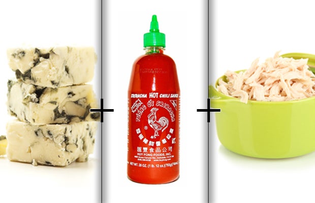 Cheese, Sriracha, and shredded chicken
