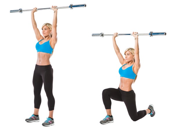 Barbell Overhead Walking Lunge None