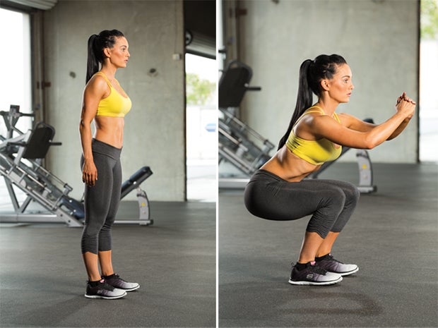 Bodyweight Squat Woman doing bodyweight squat as part of total body challenge called your best body