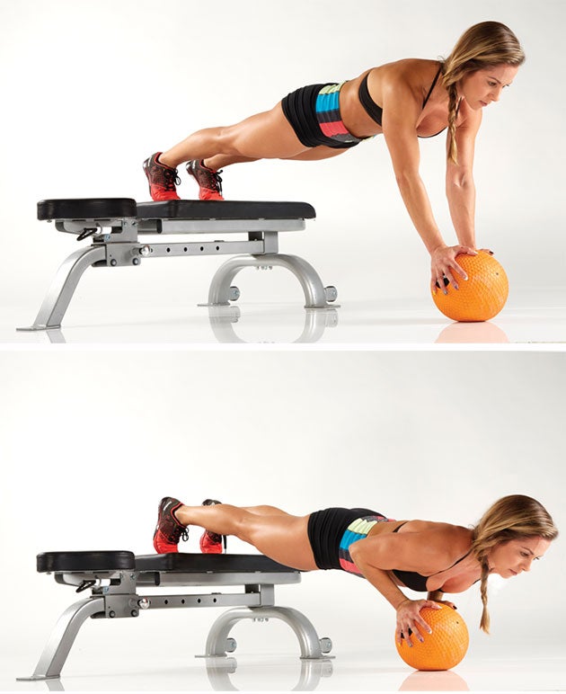 Medicine-Ball-Decline-Push-Up Medicine Ball Decline Push-Up