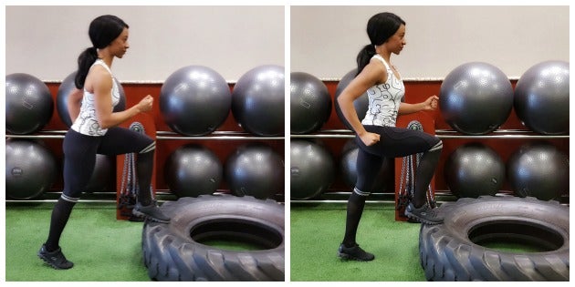 alternating toe taps Alternating tire tow tap for tire-training total body workout circuit