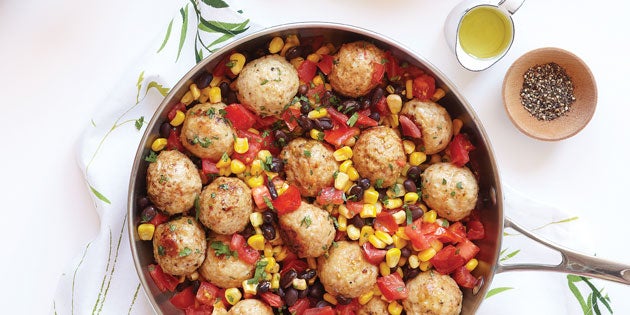 Southwest-Turkey-Meatballs Southwest Turkey Meatballs with Warm Corn and Black Bean Salsa Recipe