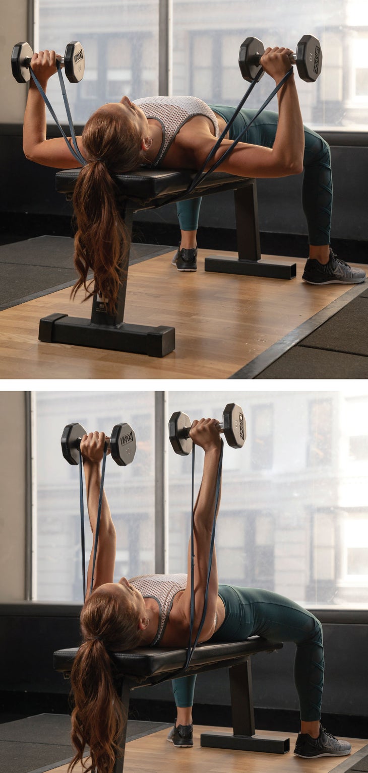 Banded-Dumbbell-Press Resistance Band Banded Dumbbell Bench Press