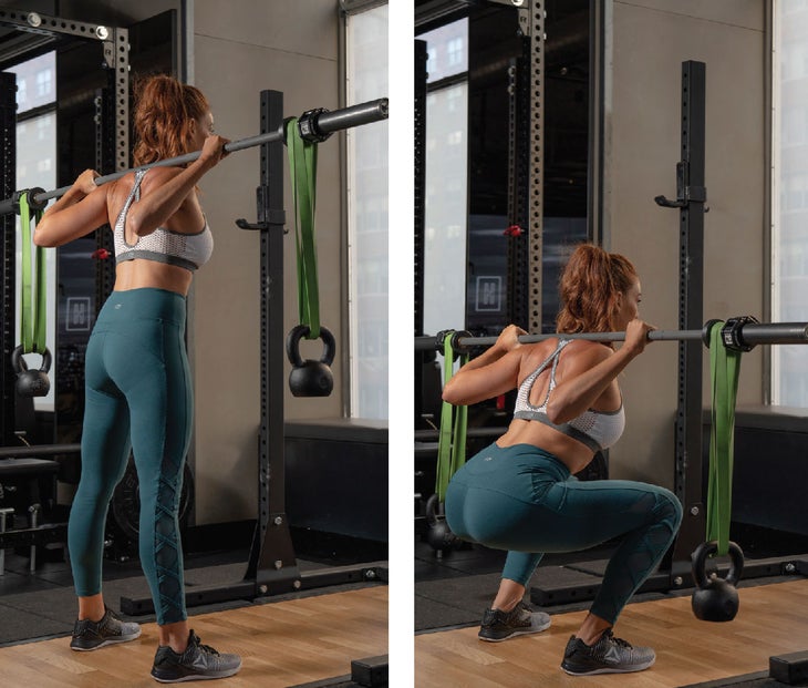 Hanging-Kettlebell-Barbell-Back-Squat Hanging Kettlebell Barbell Back Squat