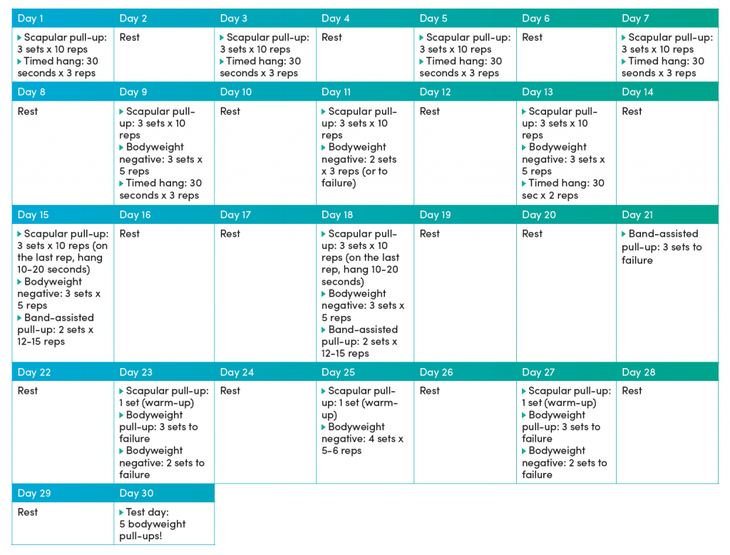 30 day pull up challenge chart