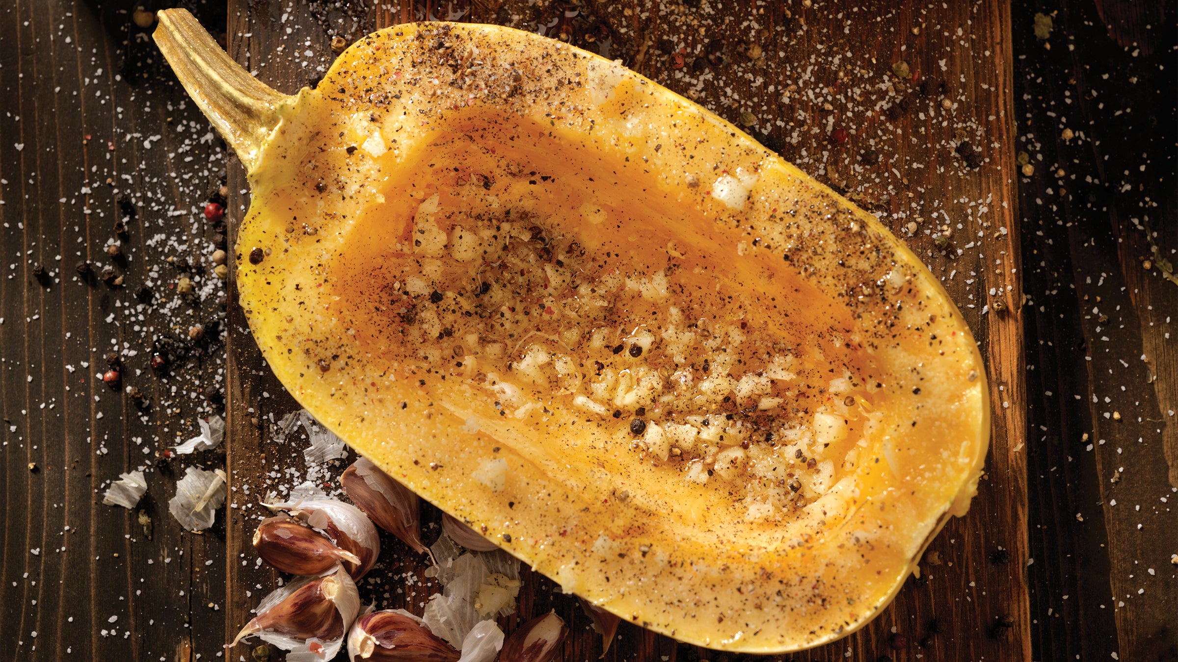Spaghetti squash with garlic, olive oil and spices.