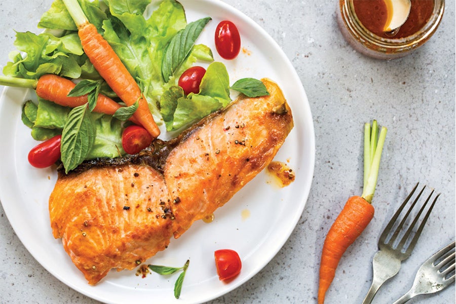 Grilled fish and vegetables