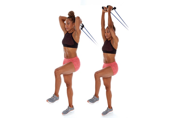 Knee Up Triceps Overhead Extension Knee-Up Triceps Overhead Extension with Band