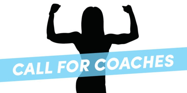 Call for Coaches blue banner in front of female silhouette