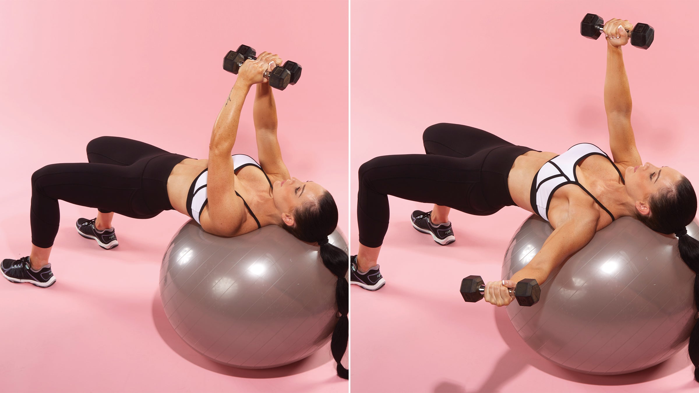Stability-Ball One-Arm Dumbbell Flye