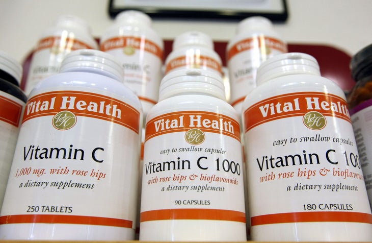 Bottles of vitamin C are displayed at Vibrant Health April 6, 2009 in San Francisco, California