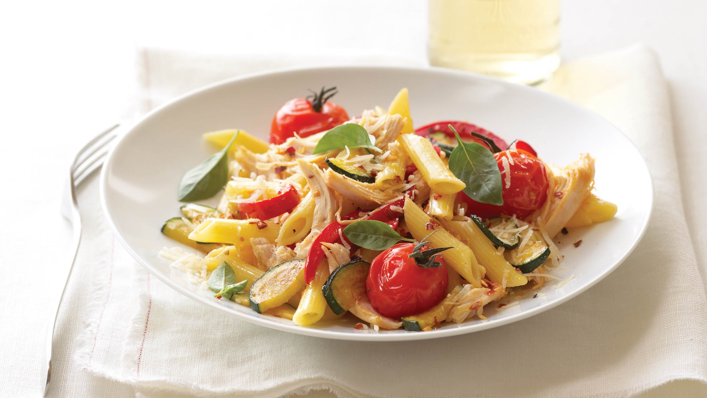 Pasta with Basil Tomatoes, Parmesan and Zucchini