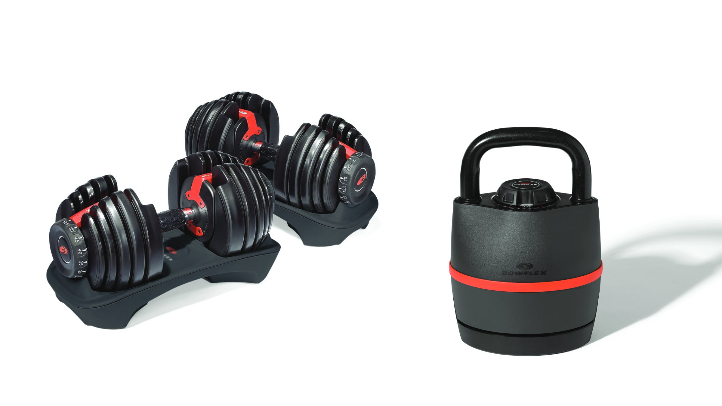 Bowflex adjustable dumbbells and kettlebell